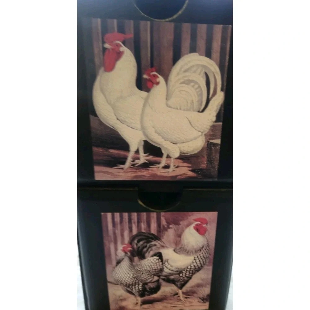 Heart Black Wooden Storage Box With Drawers Chicken Animal Print, 12 In Tall